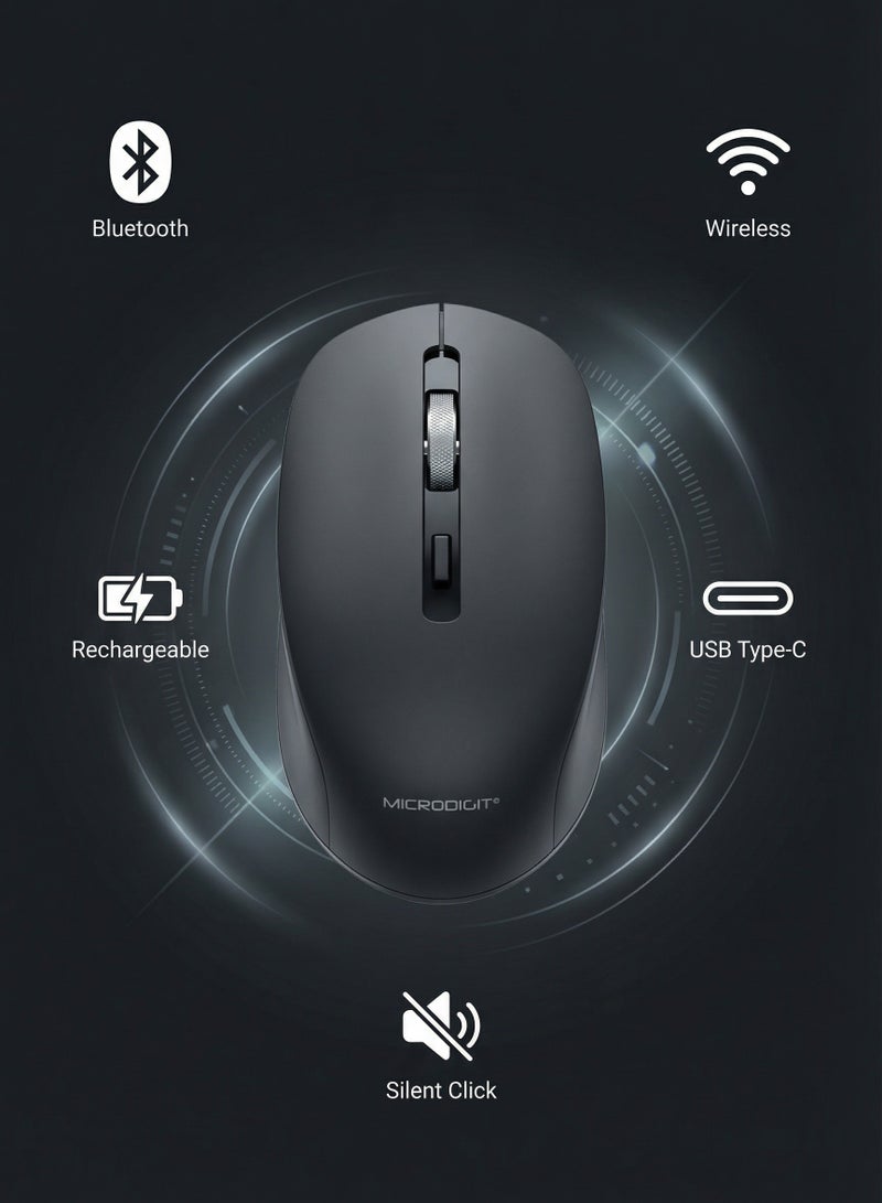 Micro Digit Compact Wireless Mouse with Rechargeable Battery Bluetooth & Wireless Support Type-C Charging - Image 4
